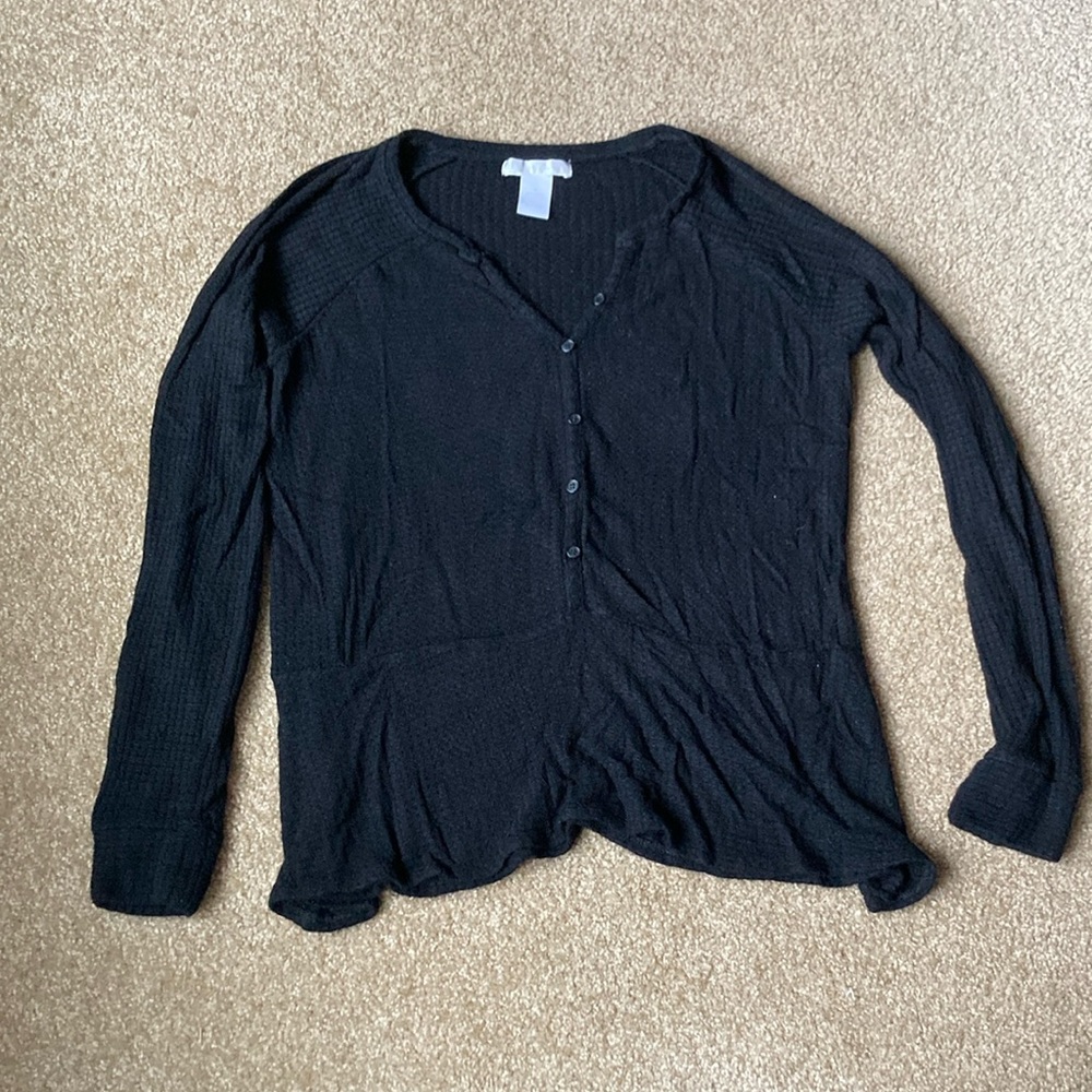 Black button down knit top
